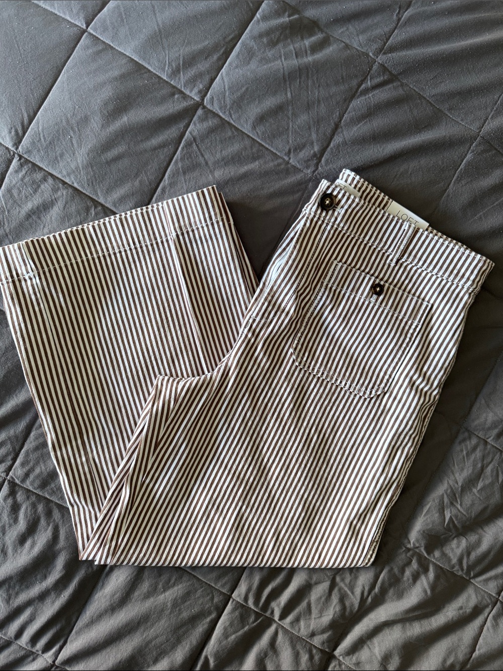 Loft Palmer Wide Leg Crop Pants - Brown/White Stripe